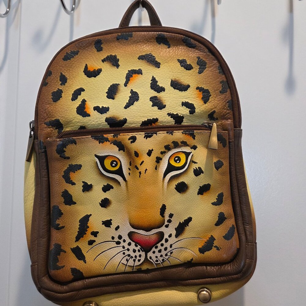 Sukriti Kolkata Collection Hand-Painted Leopard Face Leather Fashion Backpack